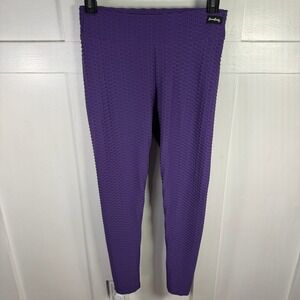 BoomBooty Purple Textured Honeycomb Leggings High Waisted Scrunch Butt XL